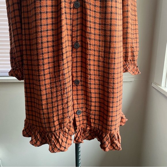 ZARA Beautiful Cotton Button Up Blouse Orange Black Squares Size M - Picture 6 of 7